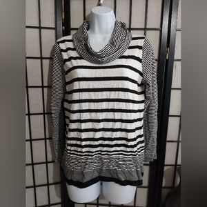 Jones New York Black and White Stripe Cowl Neck Top sz L